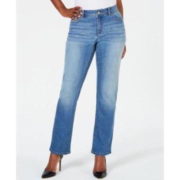 INC International Concepts Curvy-Fit Straight-Leg Jeans Canary Wash 4 - Picture 1 of 1